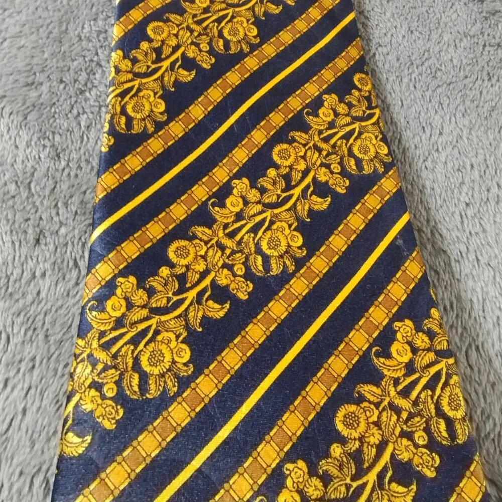 Lanvin Paris 100% Silk Tie Blue and Gold